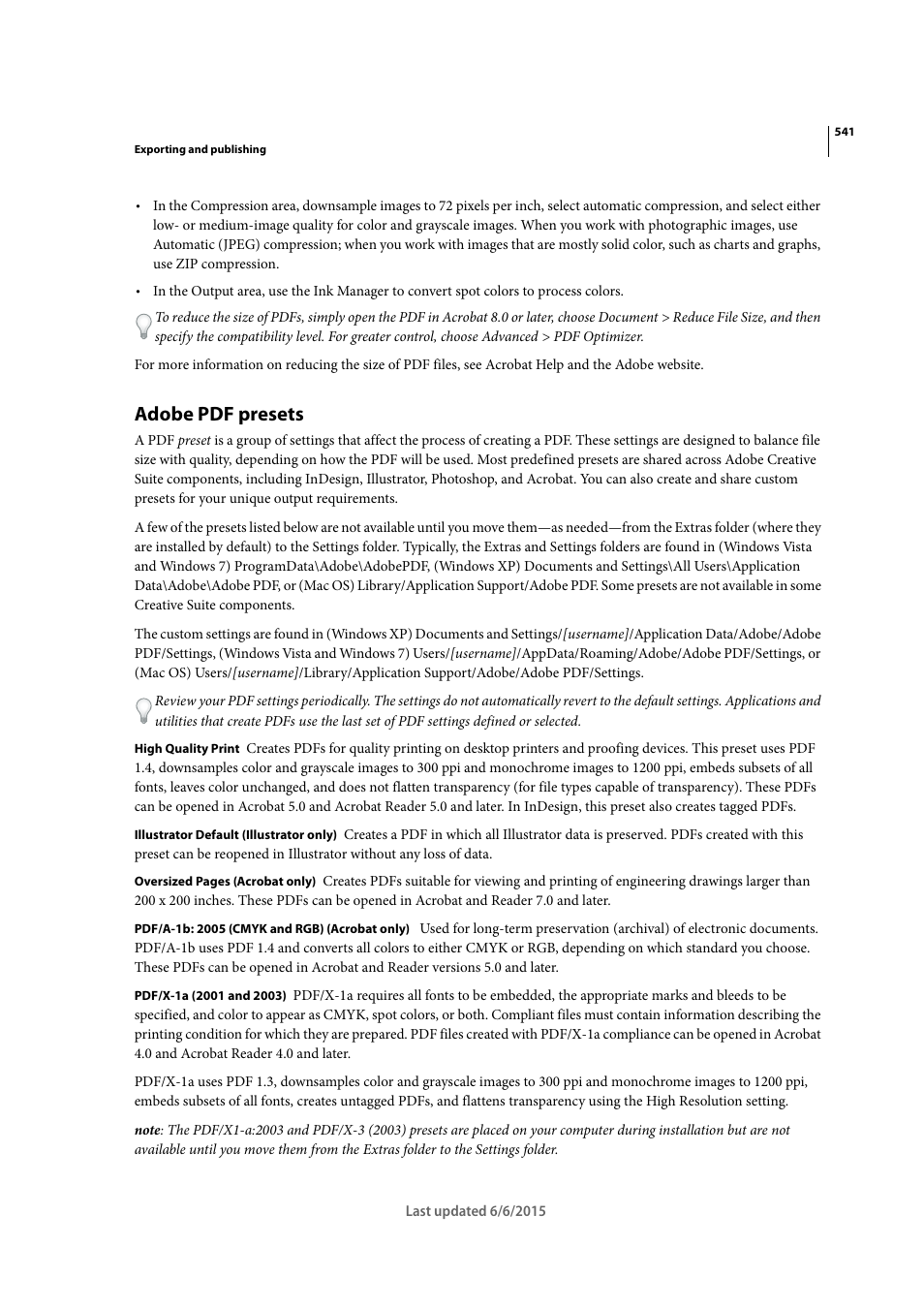 Adobe pdf presets | Adobe InDesign CC 2015 User Manual | Page 546 / 643