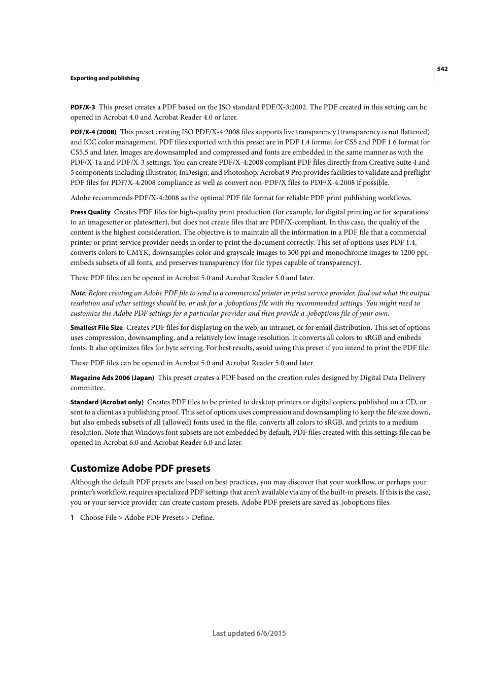 Customize adobe pdf presets | Adobe InDesign CC 2015 User Manual | Page 547 / 643