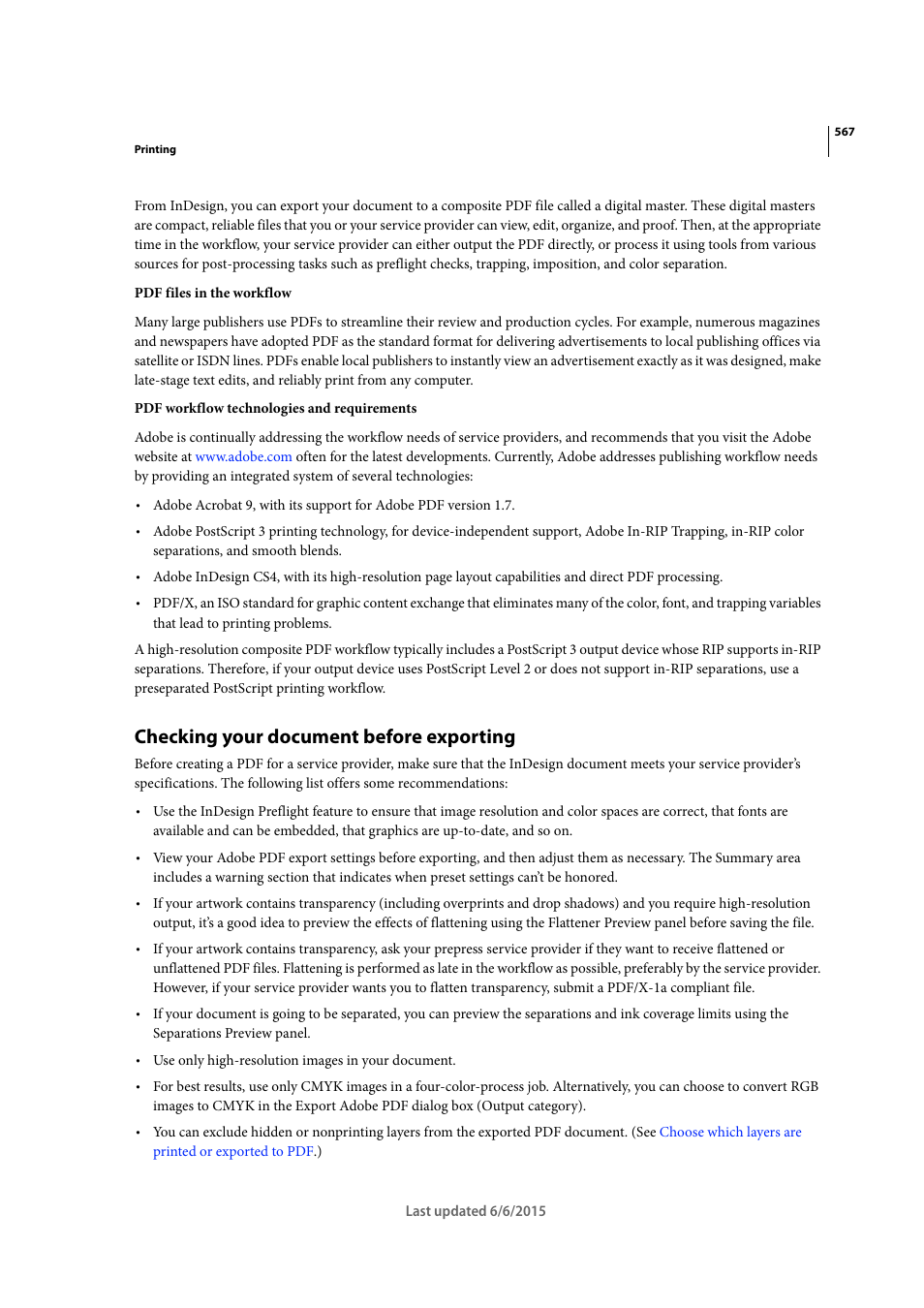 Checking your document before exporting | Adobe InDesign CC 2015 User Manual | Page 572 / 643