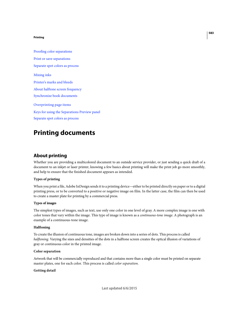 Printing documents, About printing | Adobe InDesign CC 2015 User Manual | Page 588 / 643