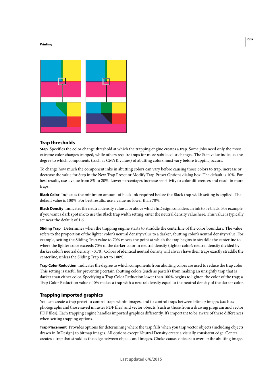 Trap thresholds, Trapping imported graphics | Adobe InDesign CC 2015 User Manual | Page 607 / 643