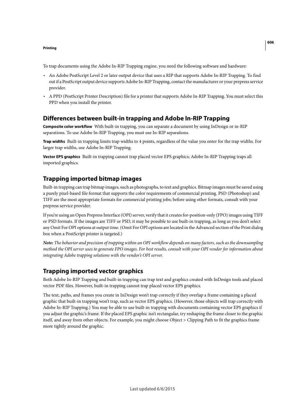 Trapping imported bitmap images, Trapping imported vector graphics | Adobe InDesign CC 2015 User Manual | Page 611 / 643