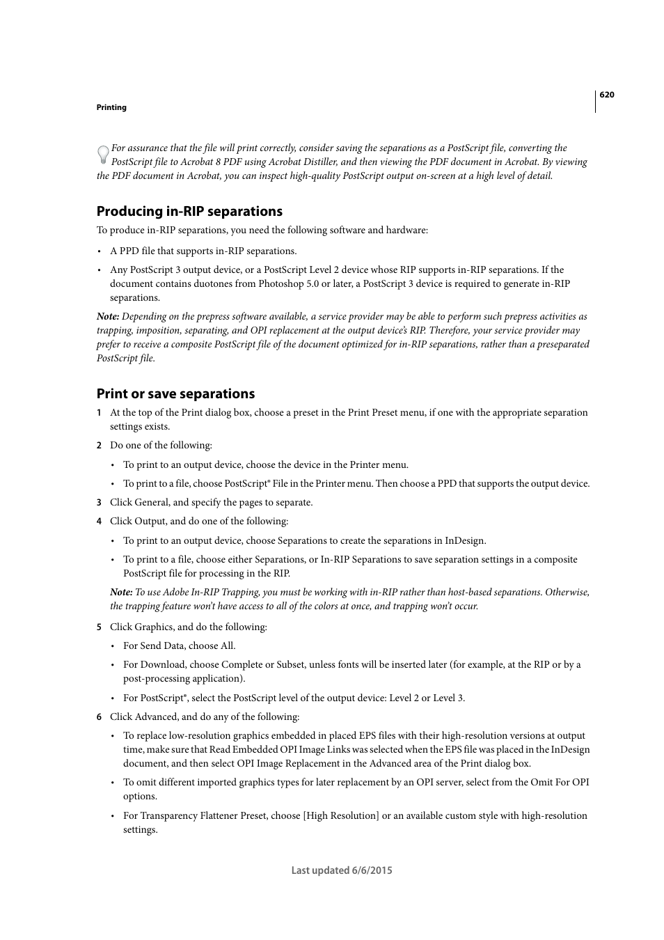 Producing in-rip separations, Print or save separations | Adobe InDesign CC 2015 User Manual | Page 625 / 643