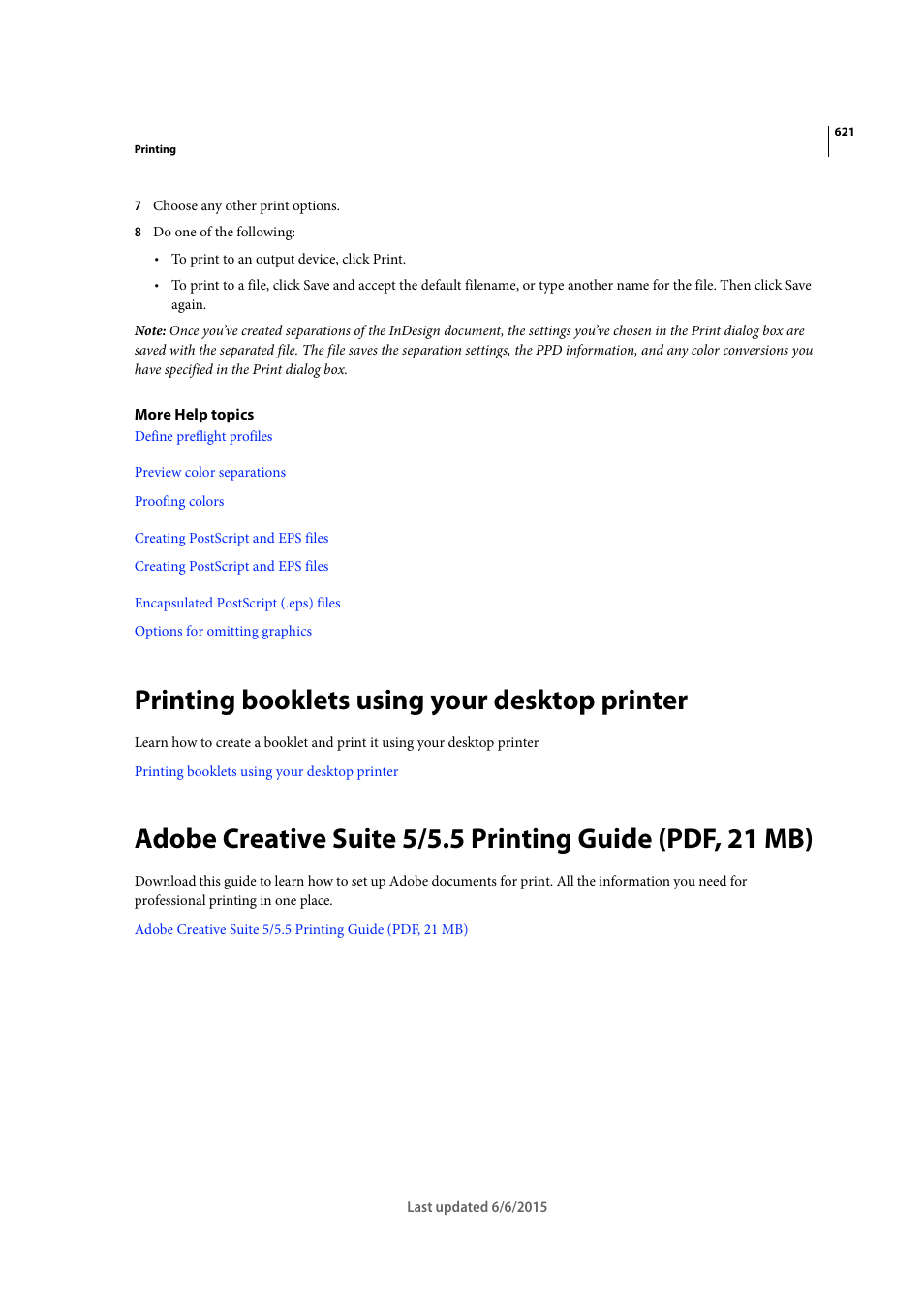 Printing booklets using your desktop printer | Adobe InDesign CC 2015 User Manual | Page 626 / 643