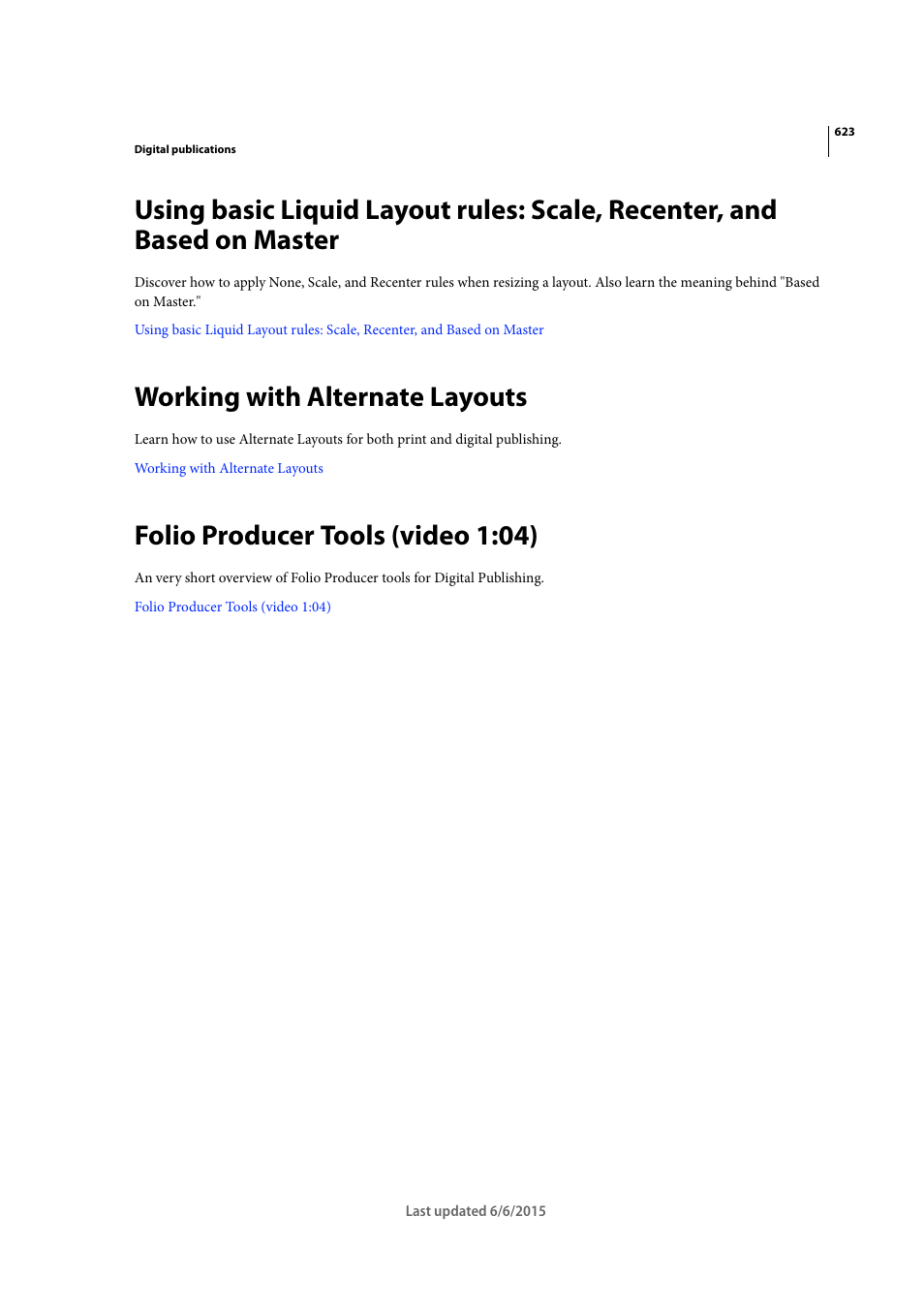Working with alternate layouts, Folio producer tools (video 1:04) | Adobe InDesign CC 2015 User Manual | Page 628 / 643