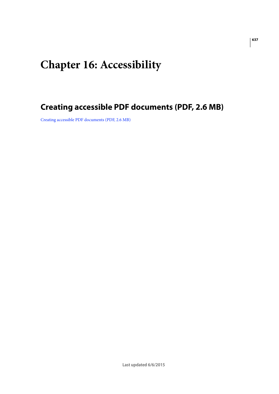 Chapter 16: accessibility, Creating accessible pdf documents (pdf, 2.6 mb) | Adobe InDesign CC 2015 User Manual | Page 642 / 643