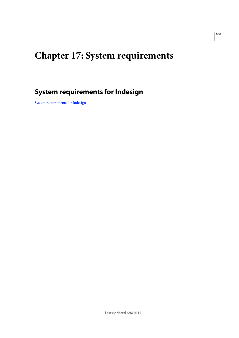 Chapter 17: system requirements, System requirements for indesign | Adobe InDesign CC 2015 User Manual | Page 643 / 643