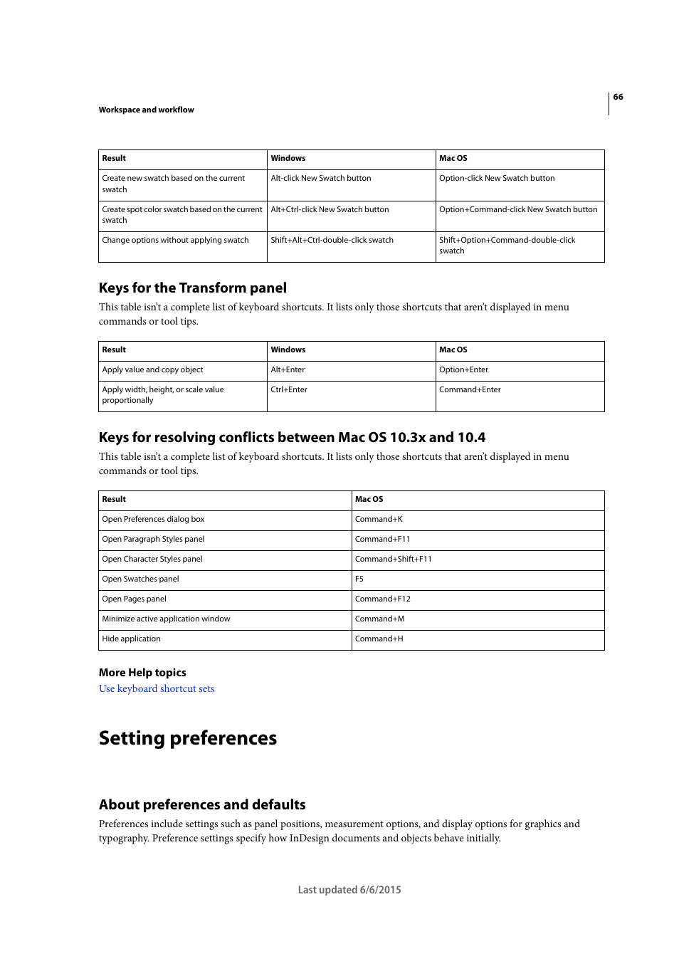 Keys for the transform panel, Setting preferences, About preferences and defaults | Adobe InDesign CC 2015 User Manual | Page 71 / 643