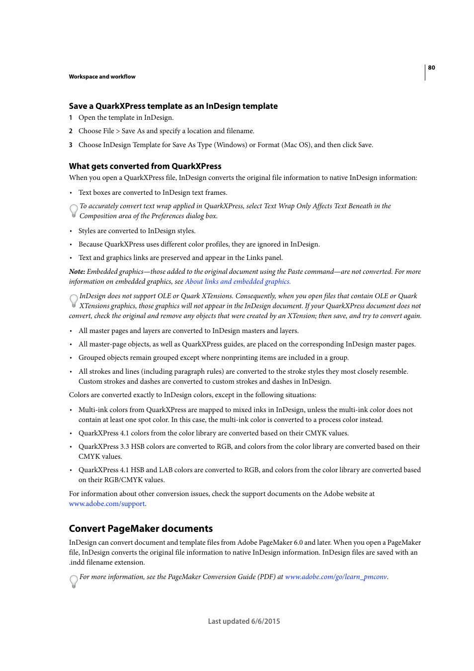 What gets converted from quarkxpress, Convert pagemaker documents | Adobe InDesign CC 2015 User Manual | Page 85 / 643