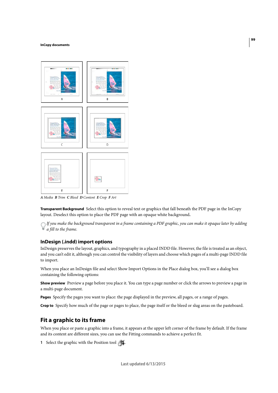 Indesign (.indd) import options, Fit a graphic to its frame | Adobe InCopy CC 2015 User Manual | Page 102 / 393