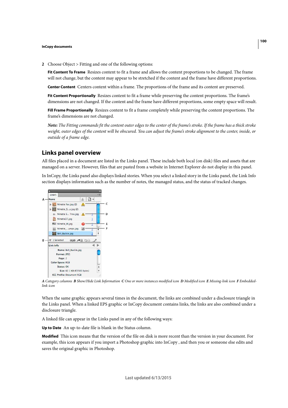 Links panel overview | Adobe InCopy CC 2015 User Manual | Page 103 / 393