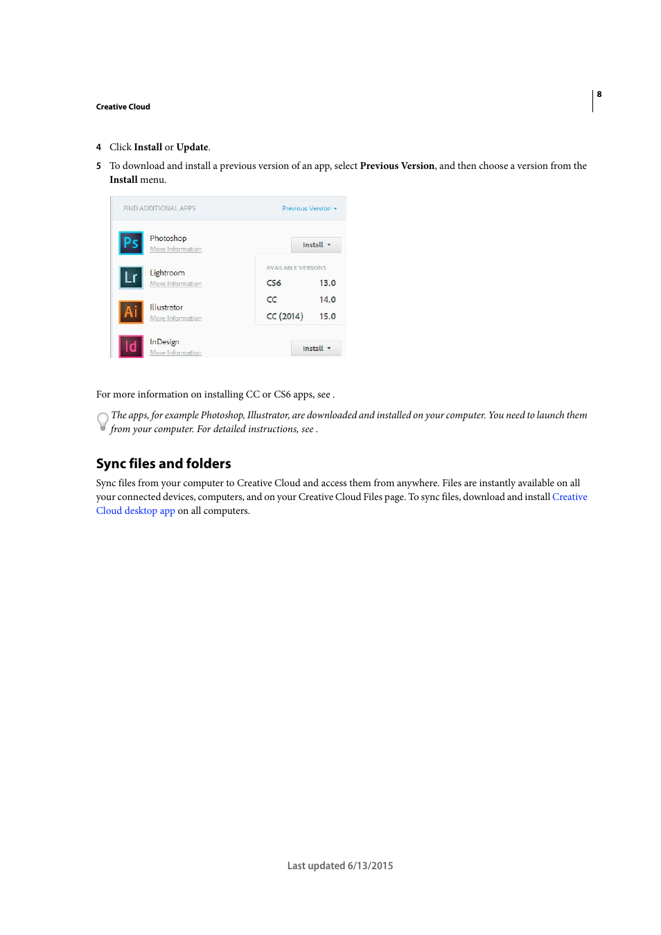 Sync files and folders | Adobe InCopy CC 2015 User Manual | Page 11 / 393