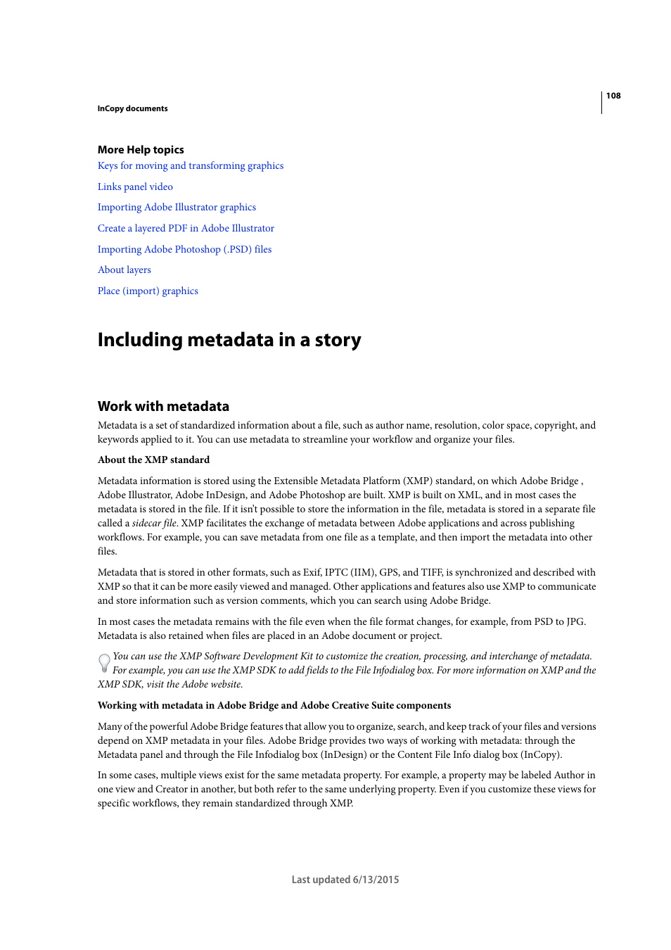 Including metadata in a story, Work with metadata | Adobe InCopy CC 2015 User Manual | Page 111 / 393