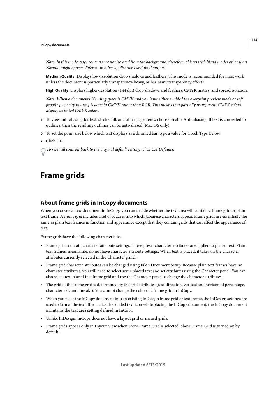 Frame grids, About frame grids in incopy documents | Adobe InCopy CC 2015 User Manual | Page 116 / 393
