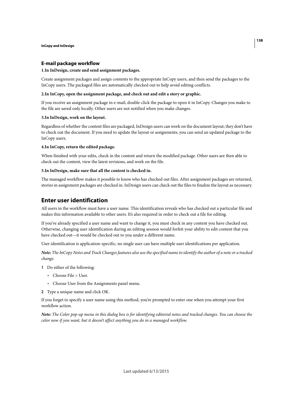 E-mail package workflow, Enter user identification | Adobe InCopy CC 2015 User Manual | Page 141 / 393