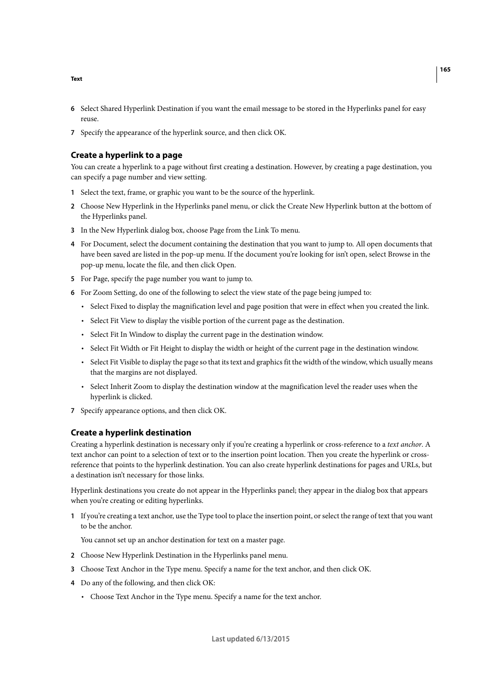 Create a hyperlink destination | Adobe InCopy CC 2015 User Manual | Page 168 / 393