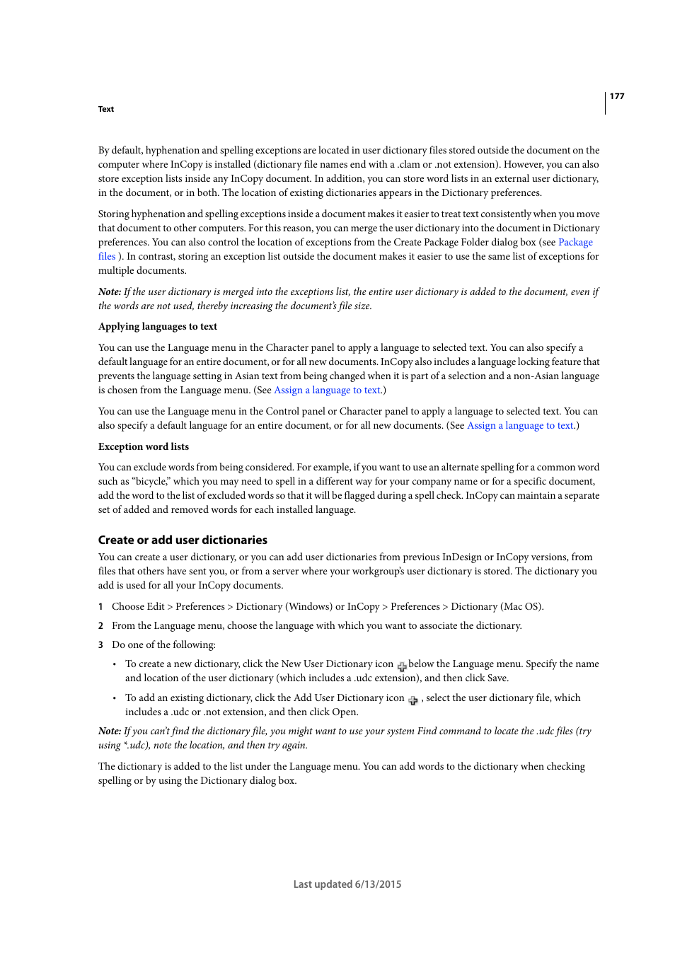 Create or add user dictionaries | Adobe InCopy CC 2015 User Manual | Page 180 / 393