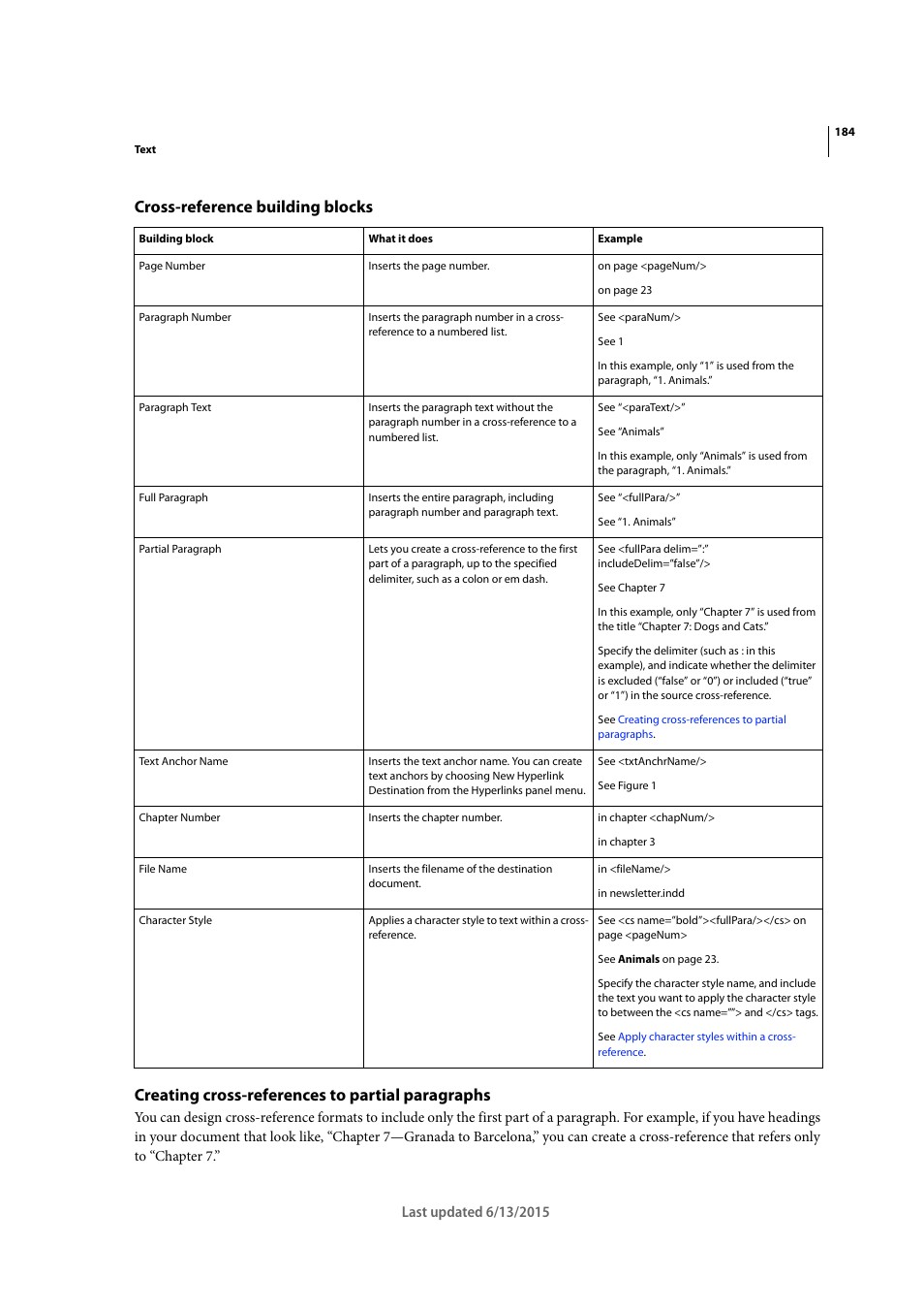 Cross-reference building blocks, Creating cross-references to partial paragraphs | Adobe InCopy CC 2015 User Manual | Page 187 / 393