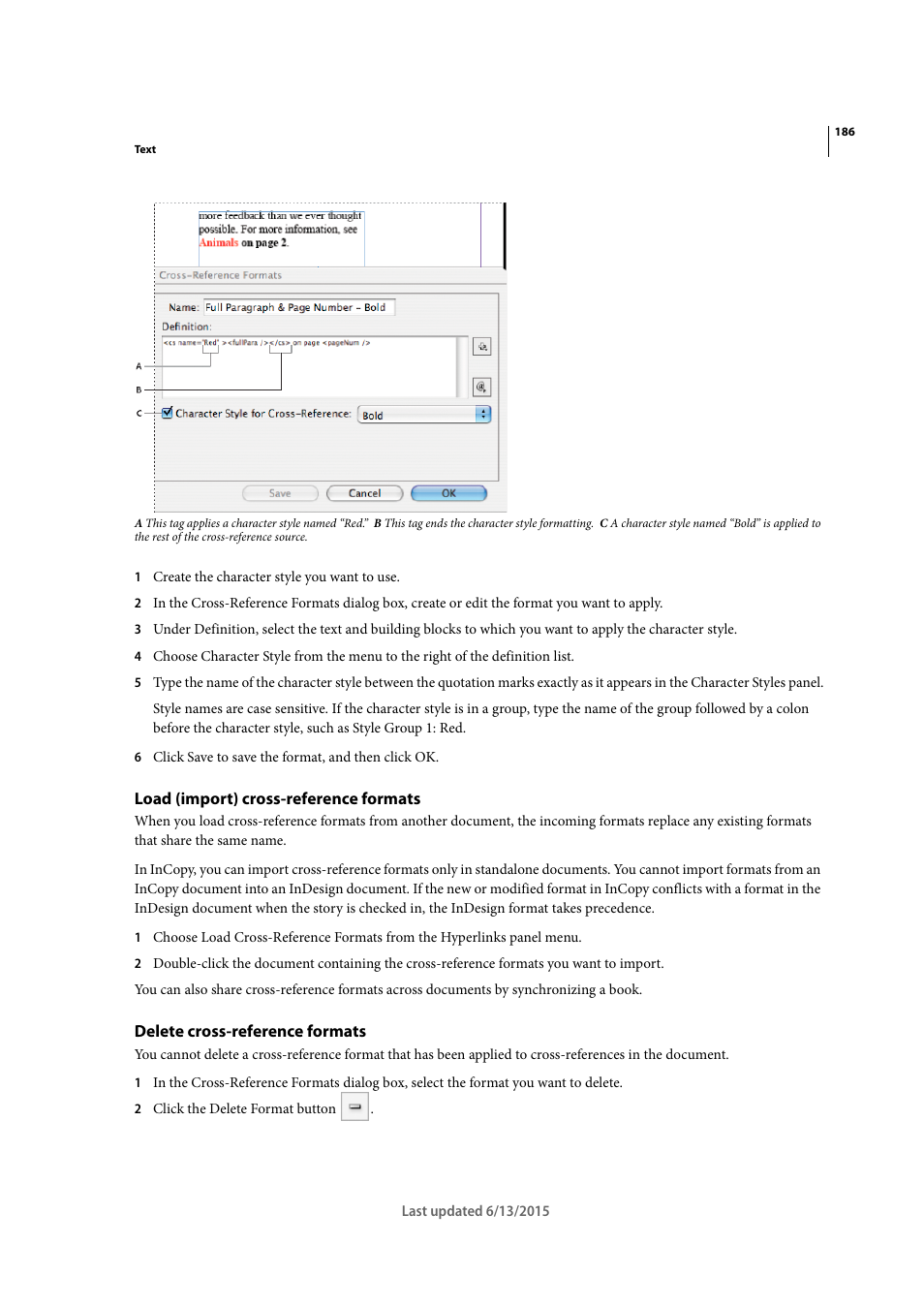 Load (import) cross-reference formats, Delete cross-reference formats | Adobe InCopy CC 2015 User Manual | Page 189 / 393