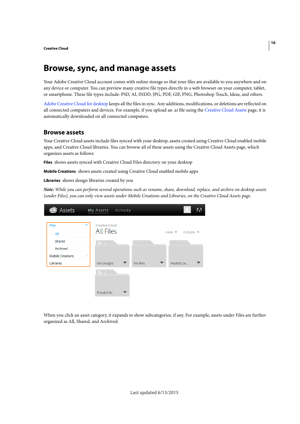 Browse, sync, and manage assets, Browse assets | Adobe InCopy CC 2015 User Manual | Page 19 / 393