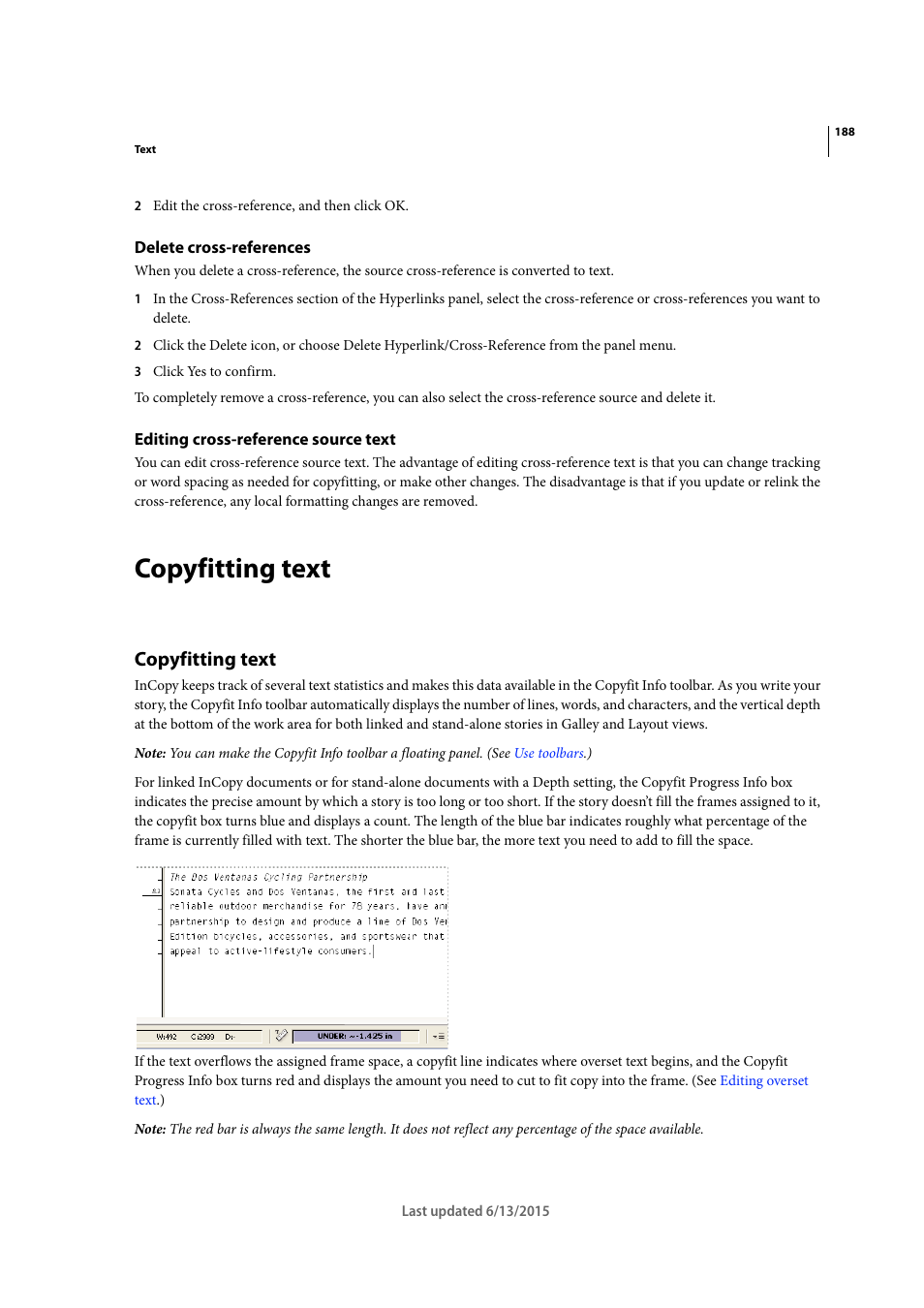 Delete cross-references, Editing cross-reference source text, Copyfitting text | Adobe InCopy CC 2015 User Manual | Page 191 / 393