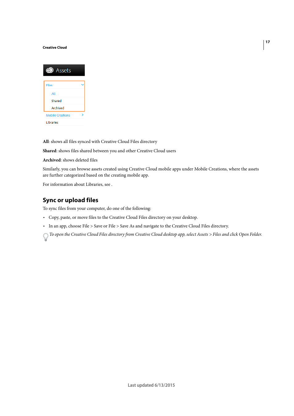 Sync or upload files | Adobe InCopy CC 2015 User Manual | Page 20 / 393