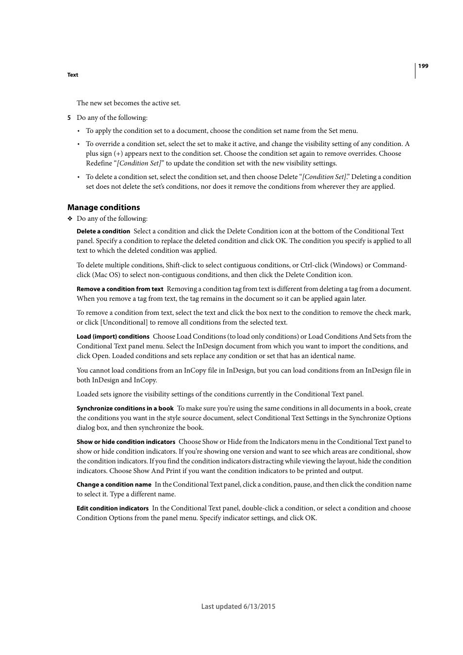 Manage conditions | Adobe InCopy CC 2015 User Manual | Page 202 / 393