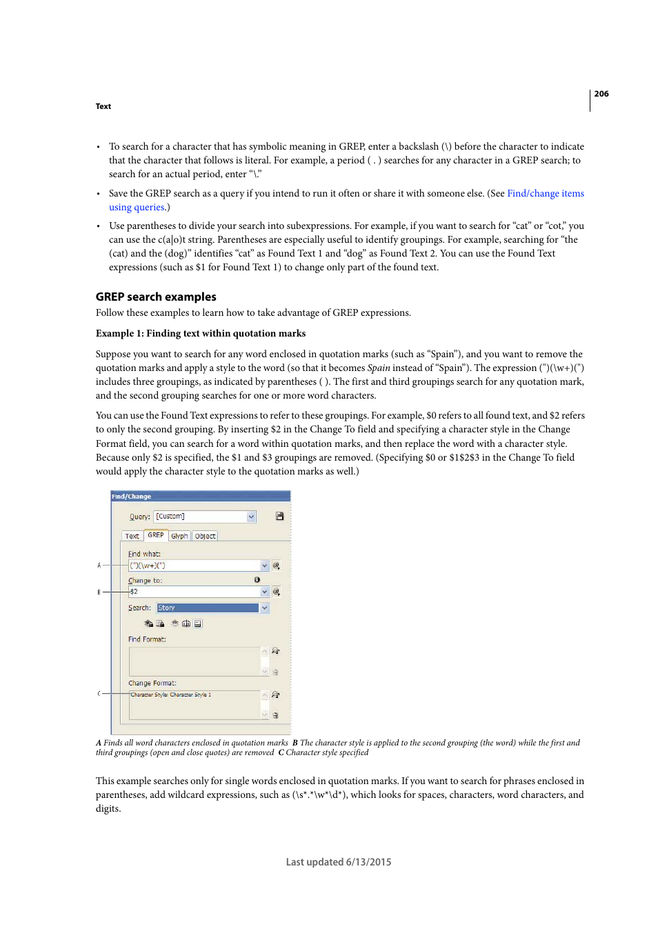 Grep search examples | Adobe InCopy CC 2015 User Manual | Page 209 / 393