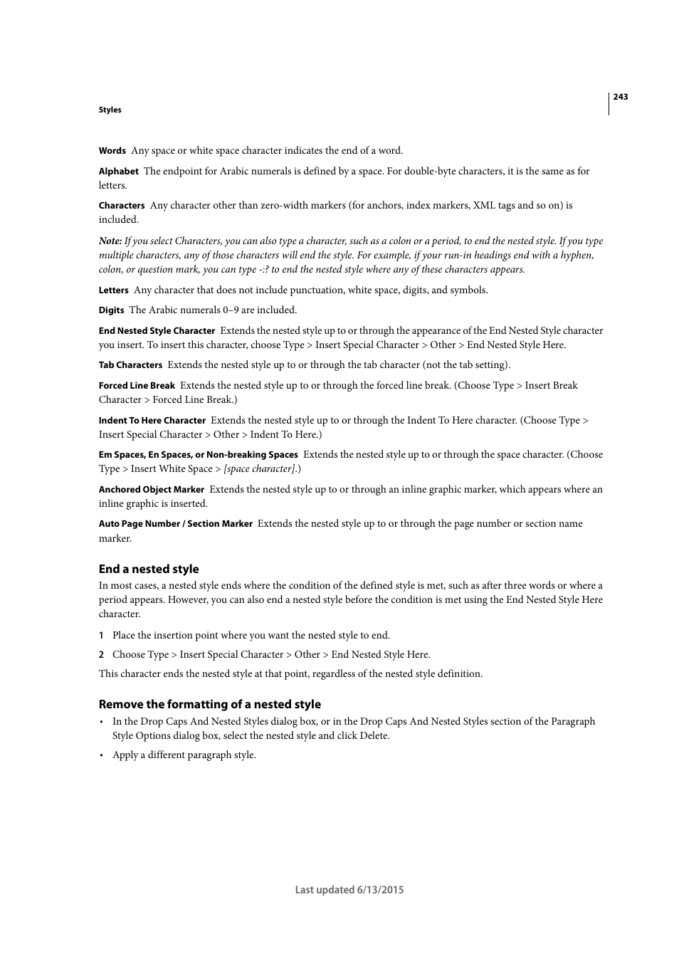 End a nested style, Remove the formatting of a nested style | Adobe InCopy CC 2015 User Manual | Page 246 / 393