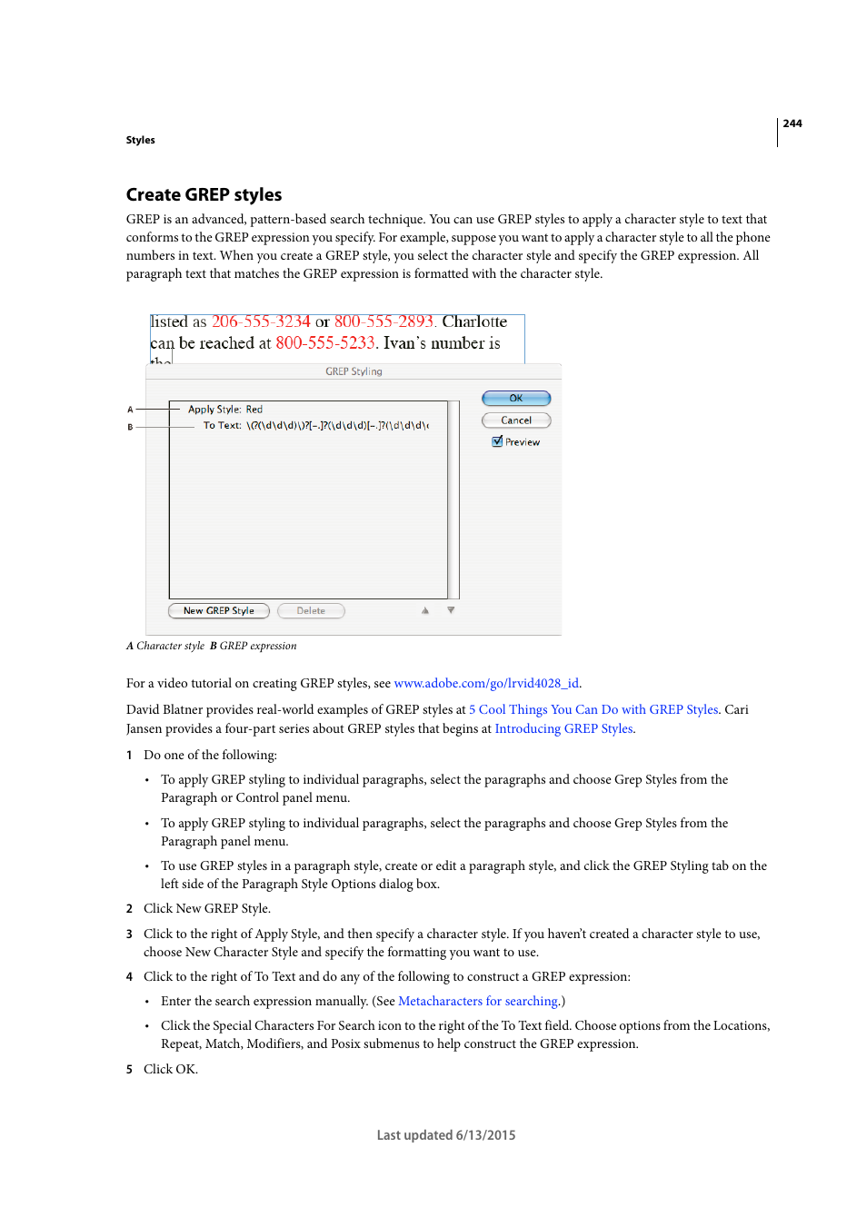 Create grep styles | Adobe InCopy CC 2015 User Manual | Page 247 / 393