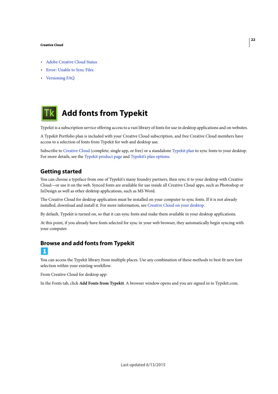 Add fonts from typekit, Getting started, Browse and add fonts from typekit | Adobe InCopy CC 2015 User Manual | Page 25 / 393
