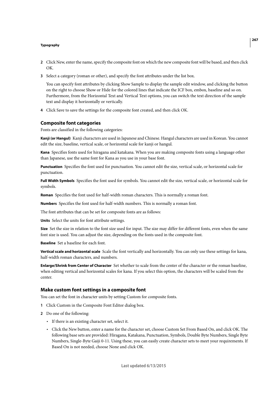 Composite font categories, Make custom font settings in a composite font | Adobe InCopy CC 2015 User Manual | Page 270 / 393