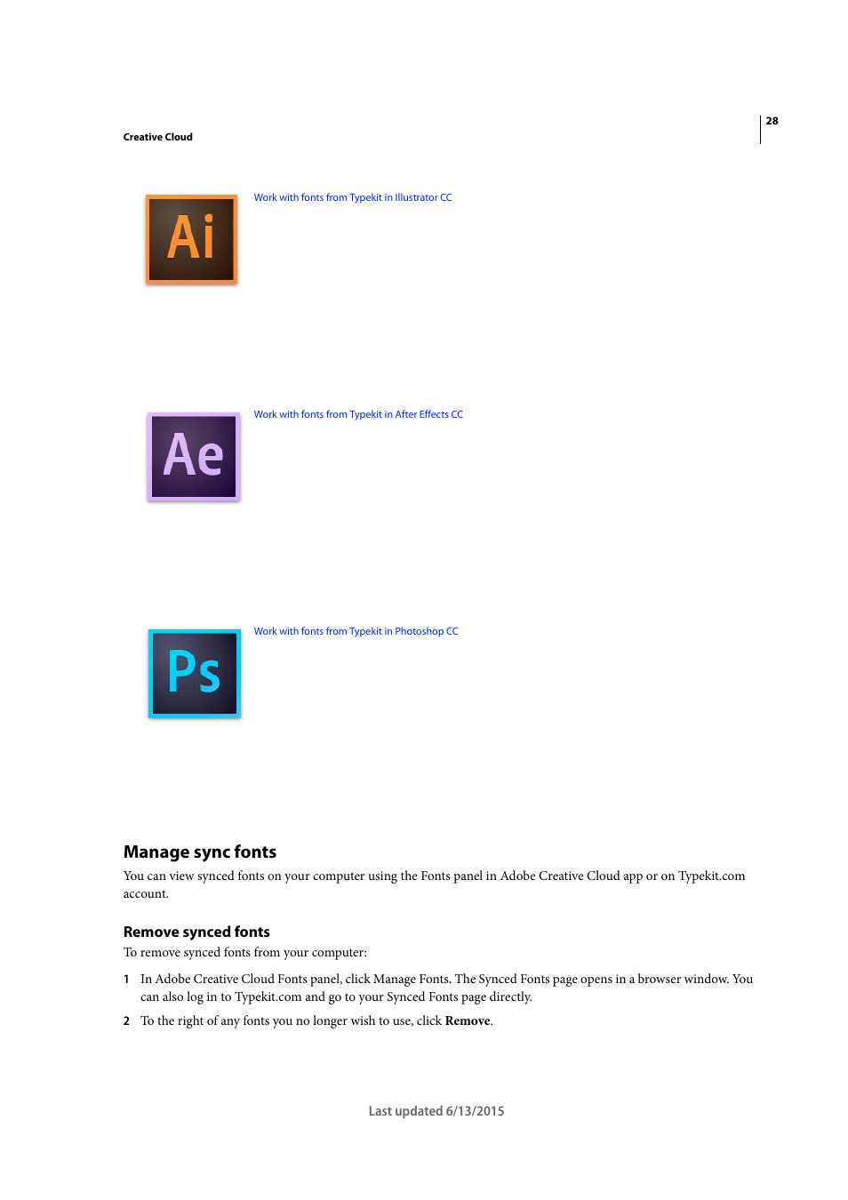 Manage sync fonts, Remove synced fonts | Adobe InCopy CC 2015 User Manual | Page 31 / 393