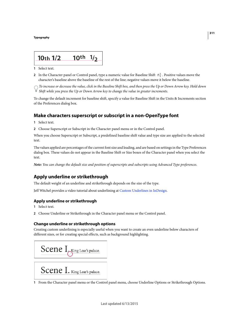 Apply underline or strikethrough, Change underline or strikethrough options | Adobe InCopy CC 2015 User Manual | Page 313 / 393