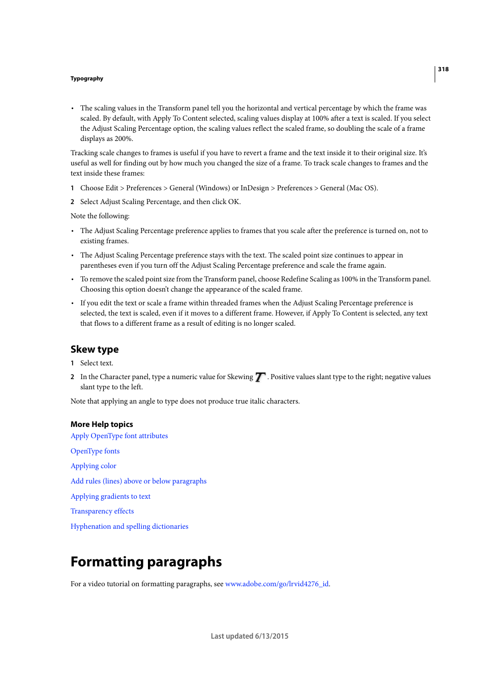 Skew type, Formatting paragraphs | Adobe InCopy CC 2015 User Manual | Page 320 / 393