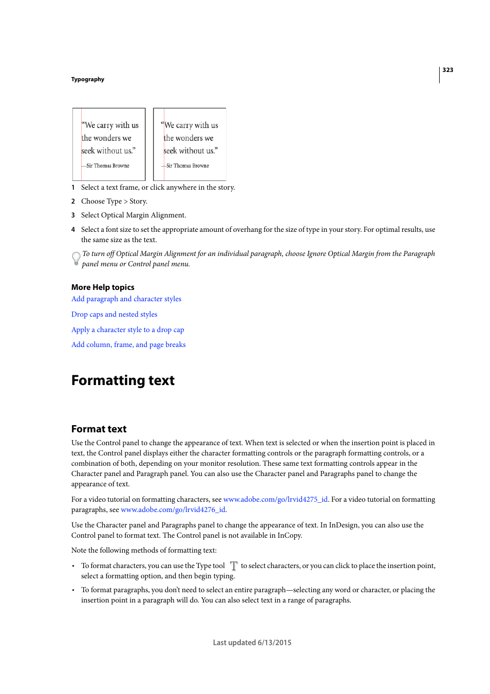 Formatting text, Format text | Adobe InCopy CC 2015 User Manual | Page 325 / 393