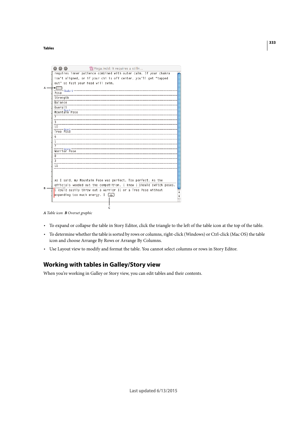 Working with tables in galley/story view | Adobe InCopy CC 2015 User Manual | Page 335 / 393