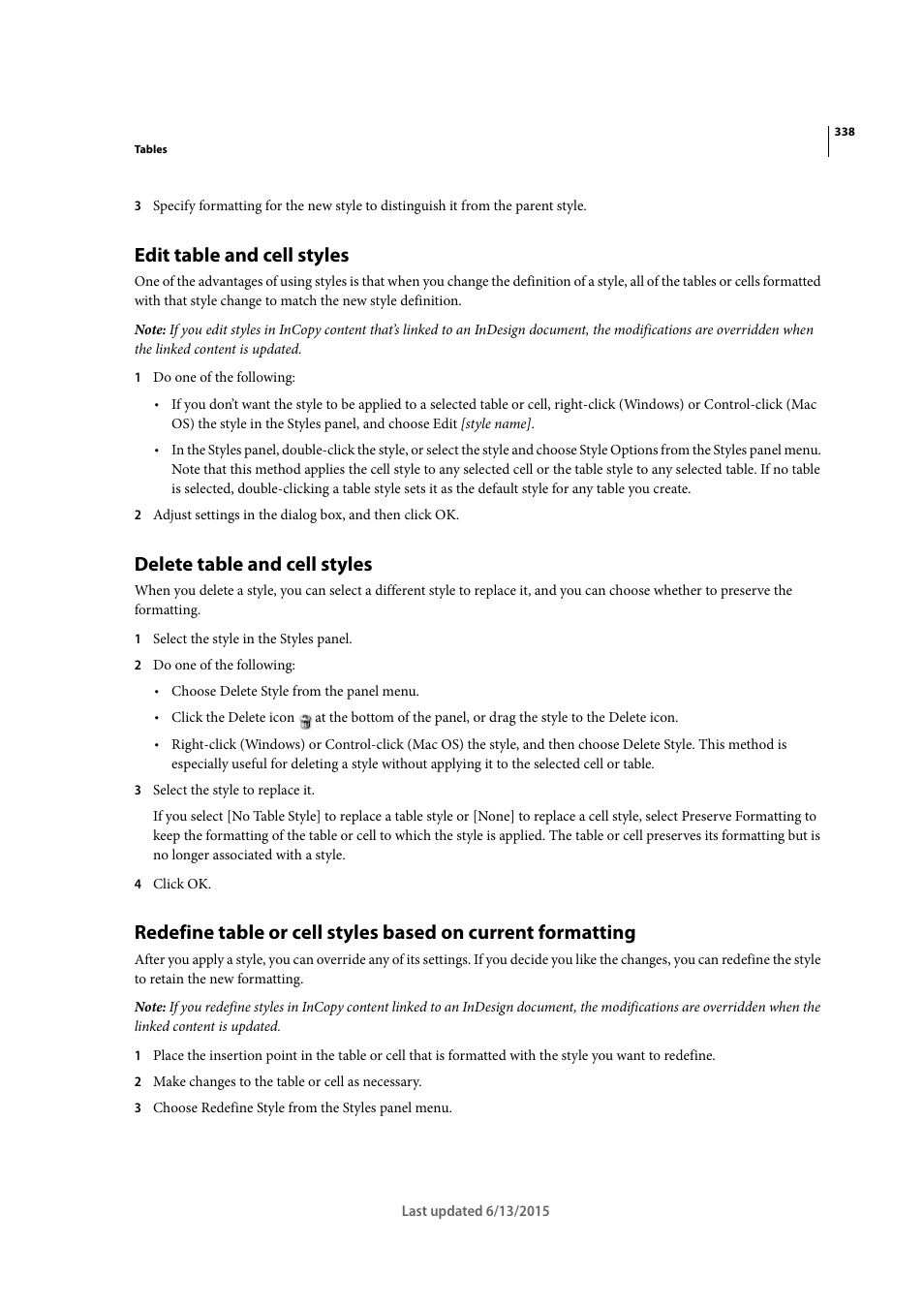 Edit table and cell styles, Delete table and cell styles | Adobe InCopy CC 2015 User Manual | Page 340 / 393