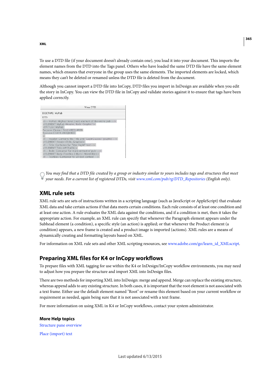 Xml rule sets, Preparing xml files for k4 or incopy workflows | Adobe InCopy CC 2015 User Manual | Page 367 / 393