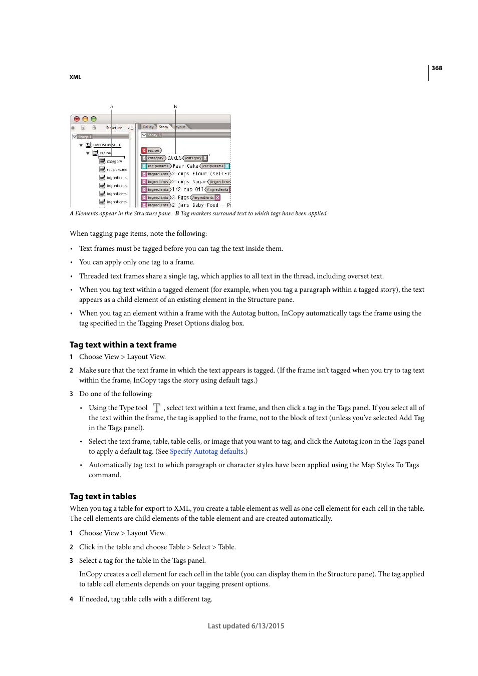 Tag text within a text frame, Tag text in tables | Adobe InCopy CC 2015 User Manual | Page 370 / 393