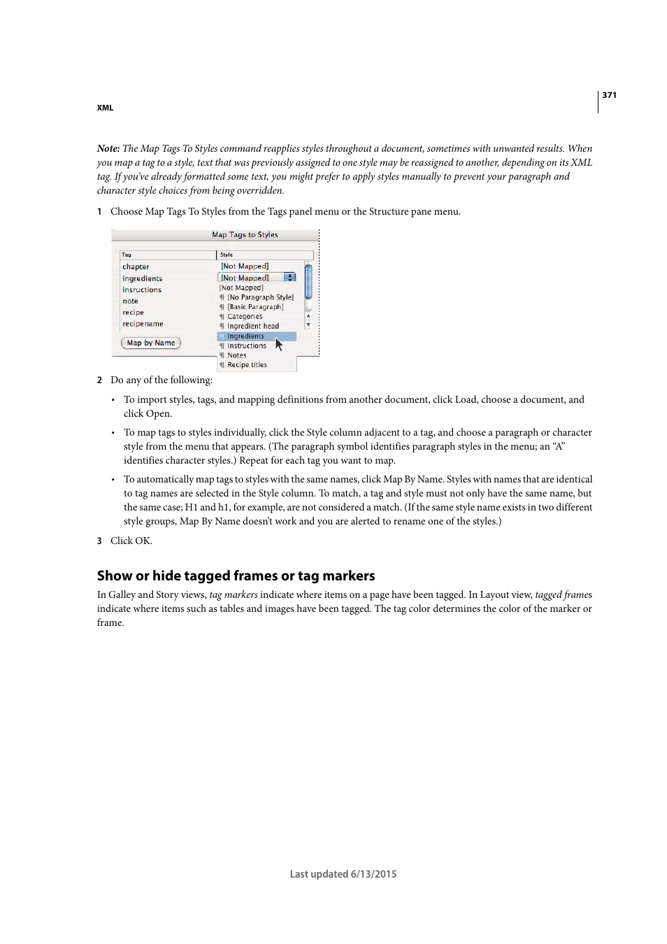 Show or hide tagged frames or tag markers | Adobe InCopy CC 2015 User Manual | Page 373 / 393