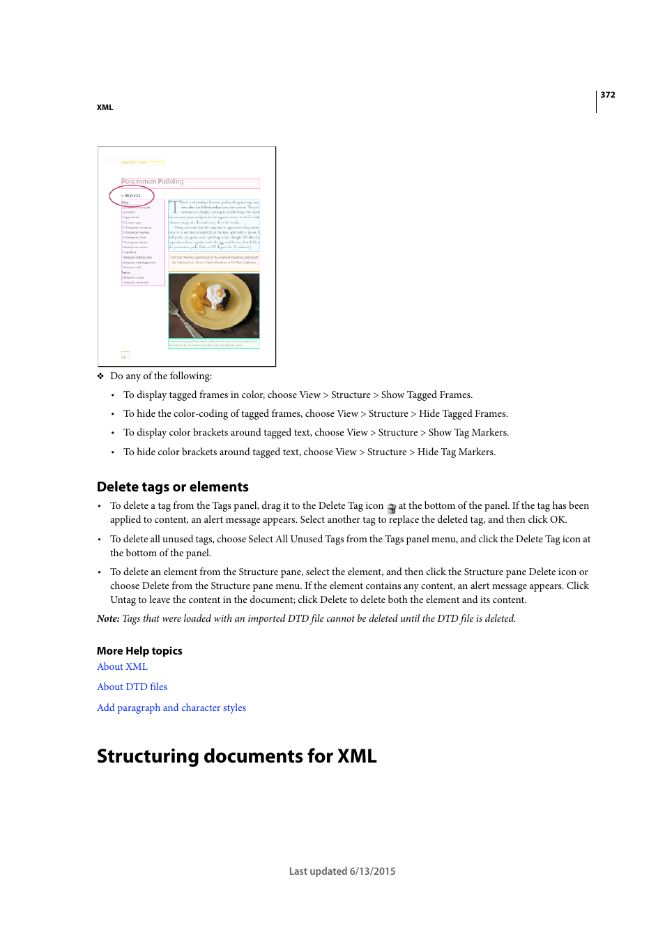 Delete tags or elements, Structuring documents for xml | Adobe InCopy CC 2015 User Manual | Page 374 / 393