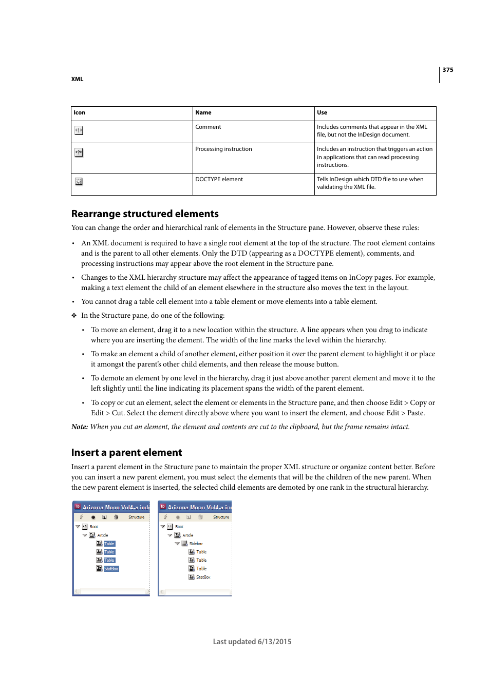 Rearrange structured elements, Insert a parent element | Adobe InCopy CC 2015 User Manual | Page 377 / 393