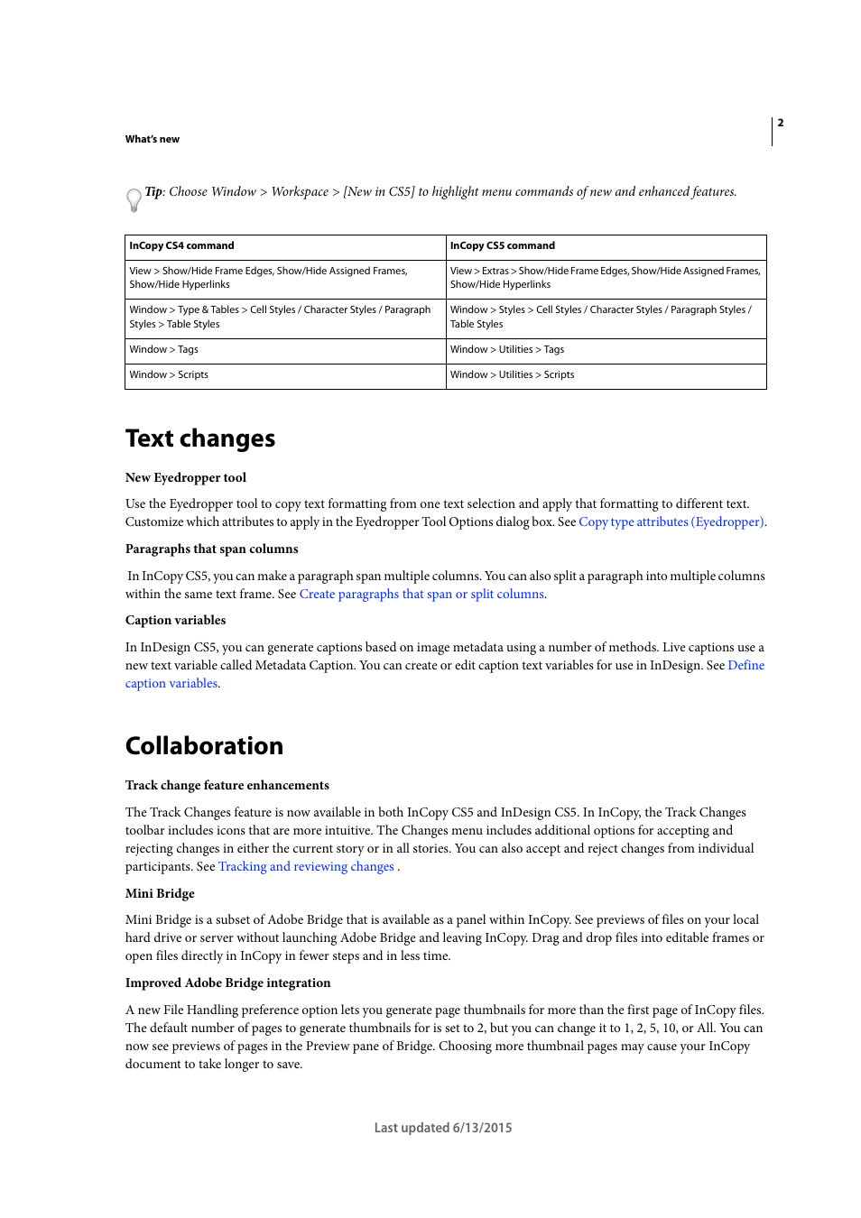 Text changes, Collaboration | Adobe InCopy CC 2015 User Manual | Page 7 / 393