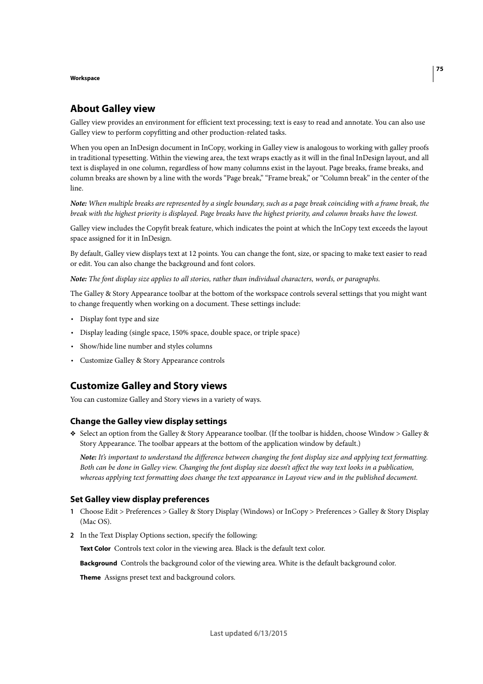 About galley view, Customize galley and story views, Change the galley view display settings | Set galley view display preferences | Adobe InCopy CC 2015 User Manual | Page 78 / 393