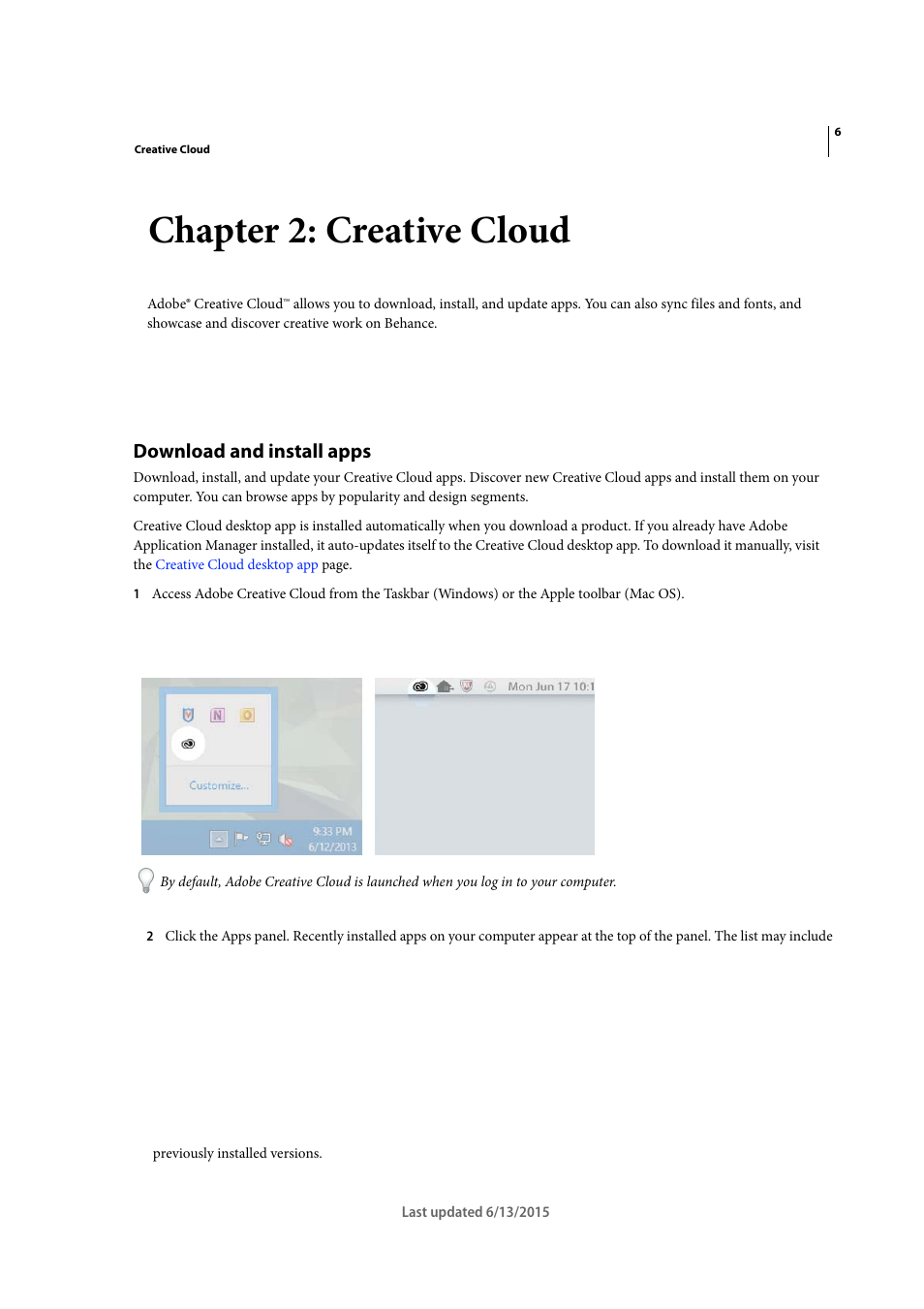 Download and install apps, Chapte r 2: creative cloud | Adobe InCopy CC 2015 User Manual | Page 9 / 393