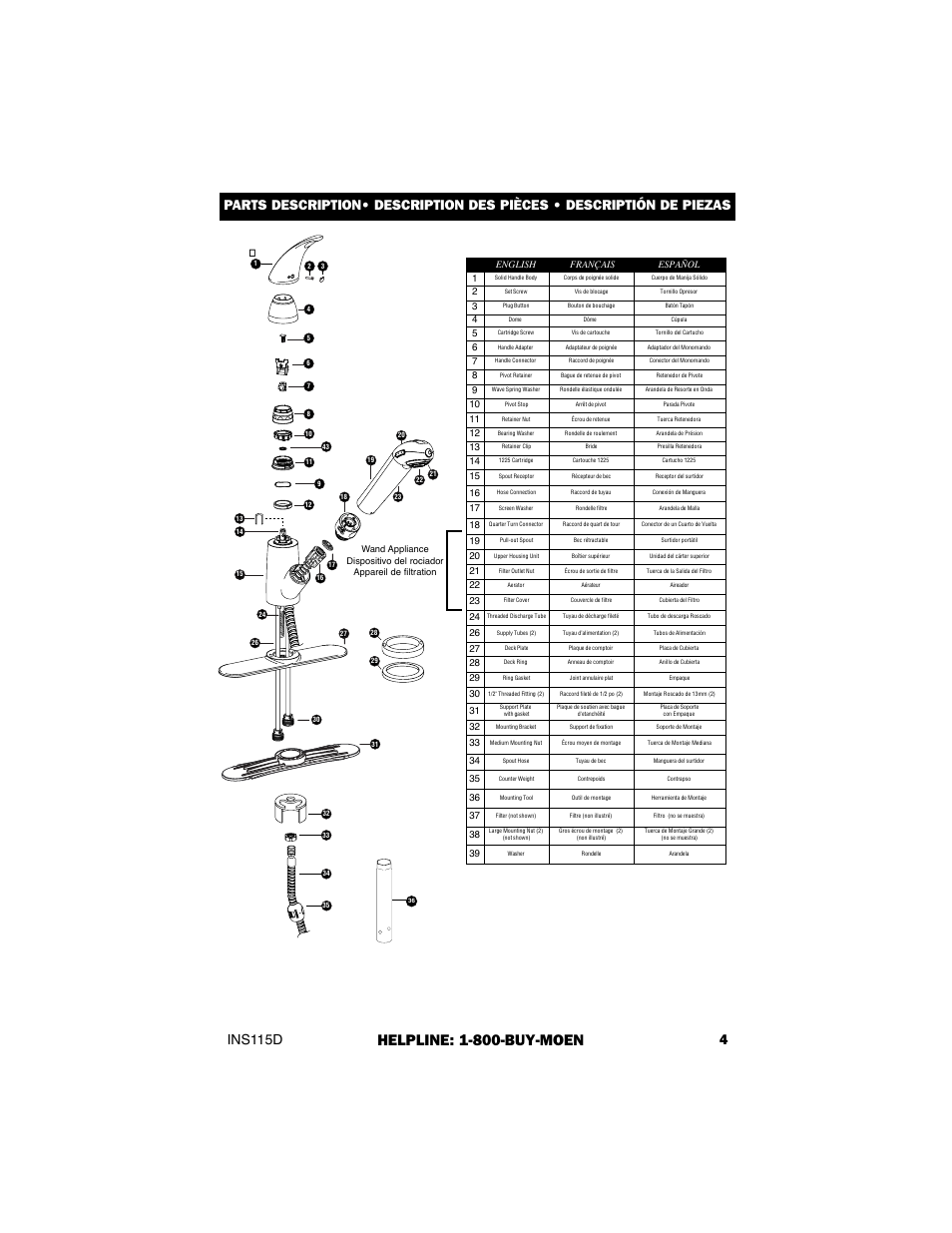 Helpline: 1-800-buy-moen, Ins115d 4 | Culligan 7850S User Manual | Page 5 / 48