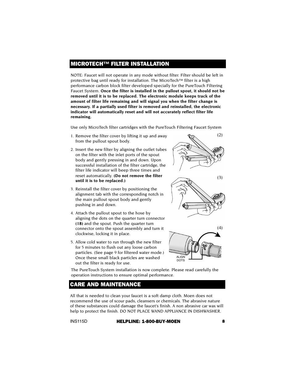 Microtech™ filter installation, Care and maintenance | Culligan 7850S User Manual | Page 9 / 48