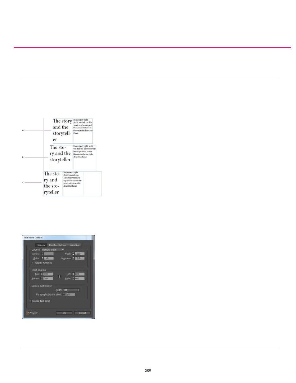 Text frame fitting options | cc, cs6 | Adobe InDesign User Manual | Page 264 / 829