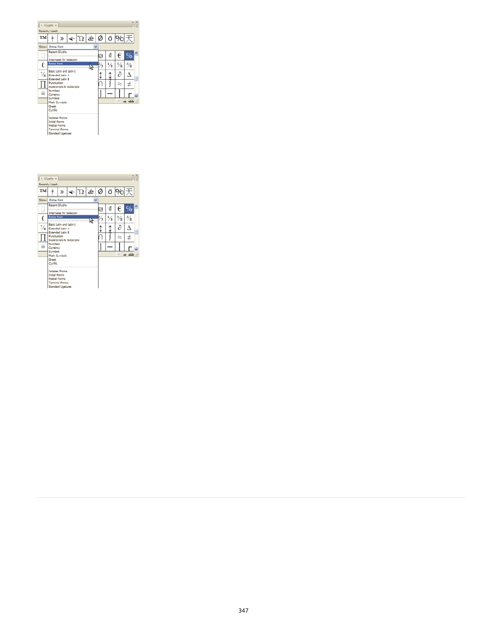 Create and edit custom glyph sets | Adobe InDesign User Manual | Page 352 / 829